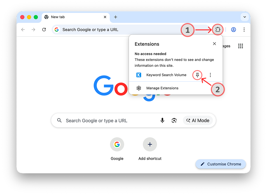 Pin the extension in Chrome